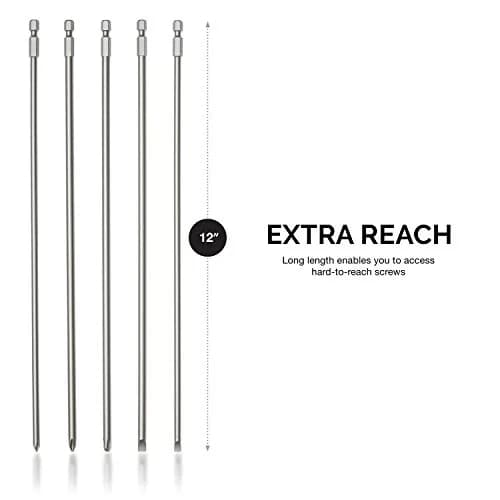 NEIKO Extra Long 12-Inch Phillips and Slotted Screwdriver Bit Set | 5-Piece | 30.48 cm (12 Inch) | Cr-V Steel | 1/4-Inch Hex Shank thumbnail 3
