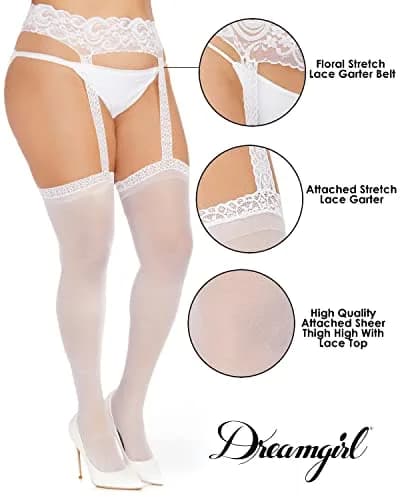 Dreamgirl Sheer Thigh High Pantyhose Hosiery with Comfort Lace Top | Elegant & Comfortable (70-120 chars) thumbnail 2