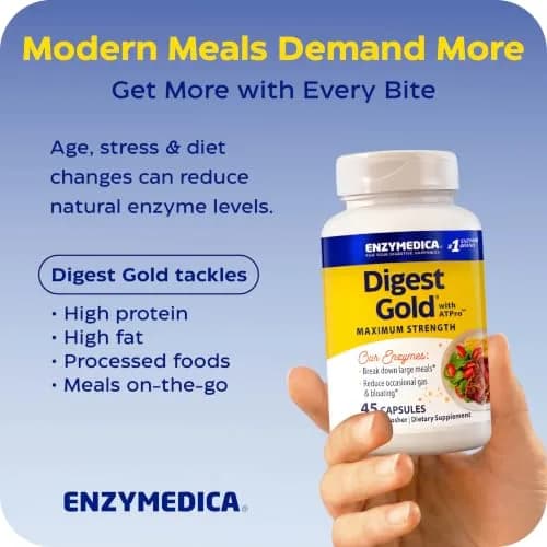 Enzymedica Digest Gold, Maximum Strength, ATPro Energy Support - 45 Caps | Fast-Acting Digestive Enzymes for Gas & Bloating thumbnail 8