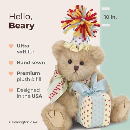 Bearington Birthday Bear Stuffed Animal 10" | Realistic Plush Teddy for Kids & Toddlers thumbnail 2