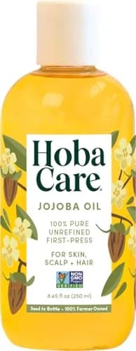 HobaCare Cold Pressed Jojoba Oil for Hair, Skin, Face, Body, Scalp, Nails, Beard Care – 8.45 oz | Moisturizing, Vegan, Cruelty-Free thumbnail 1
