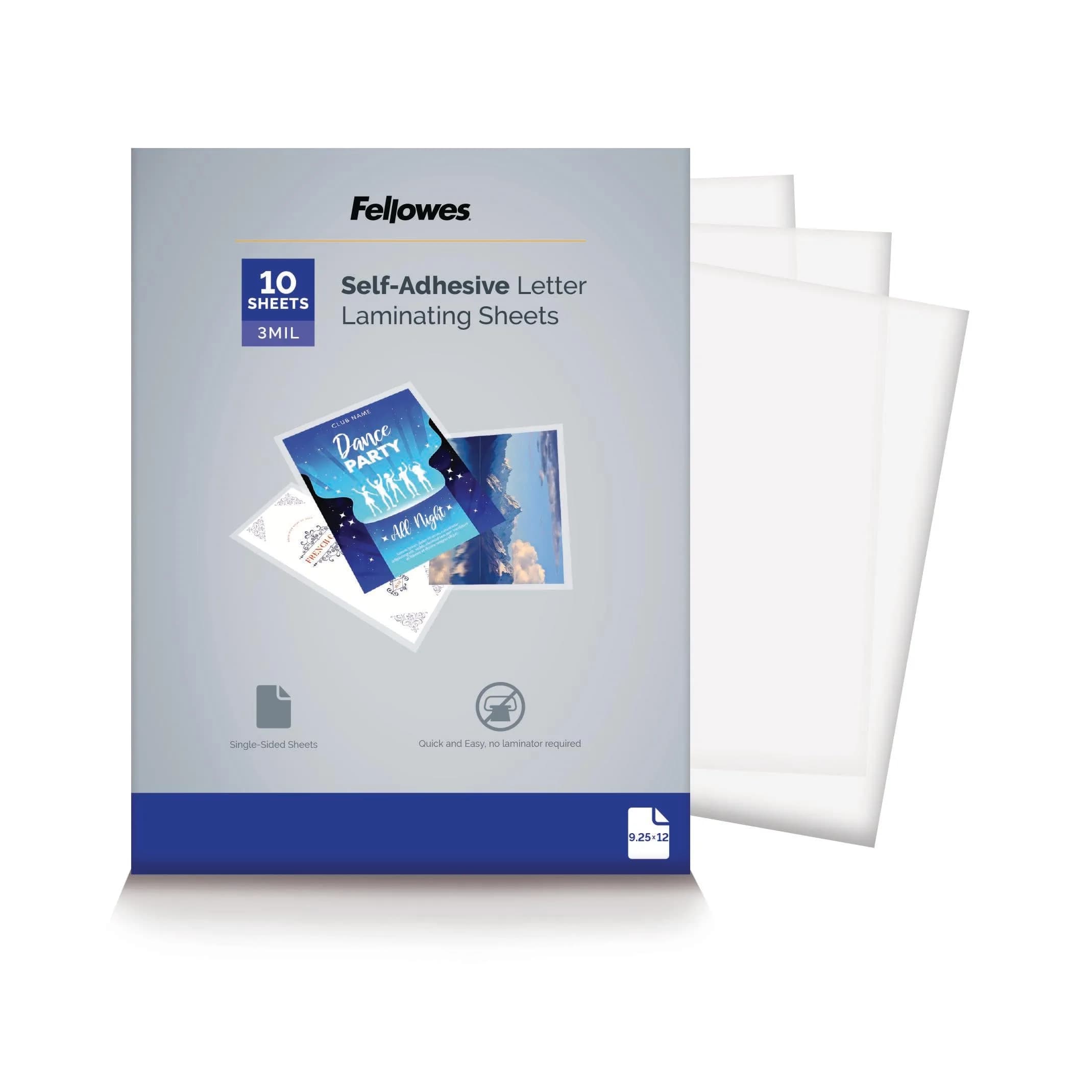 Fellowes Self-Adhesive Laminating Sheets, Letter Size, 3 Mil, 10pk | Quick & Easy Document Protection — Clear