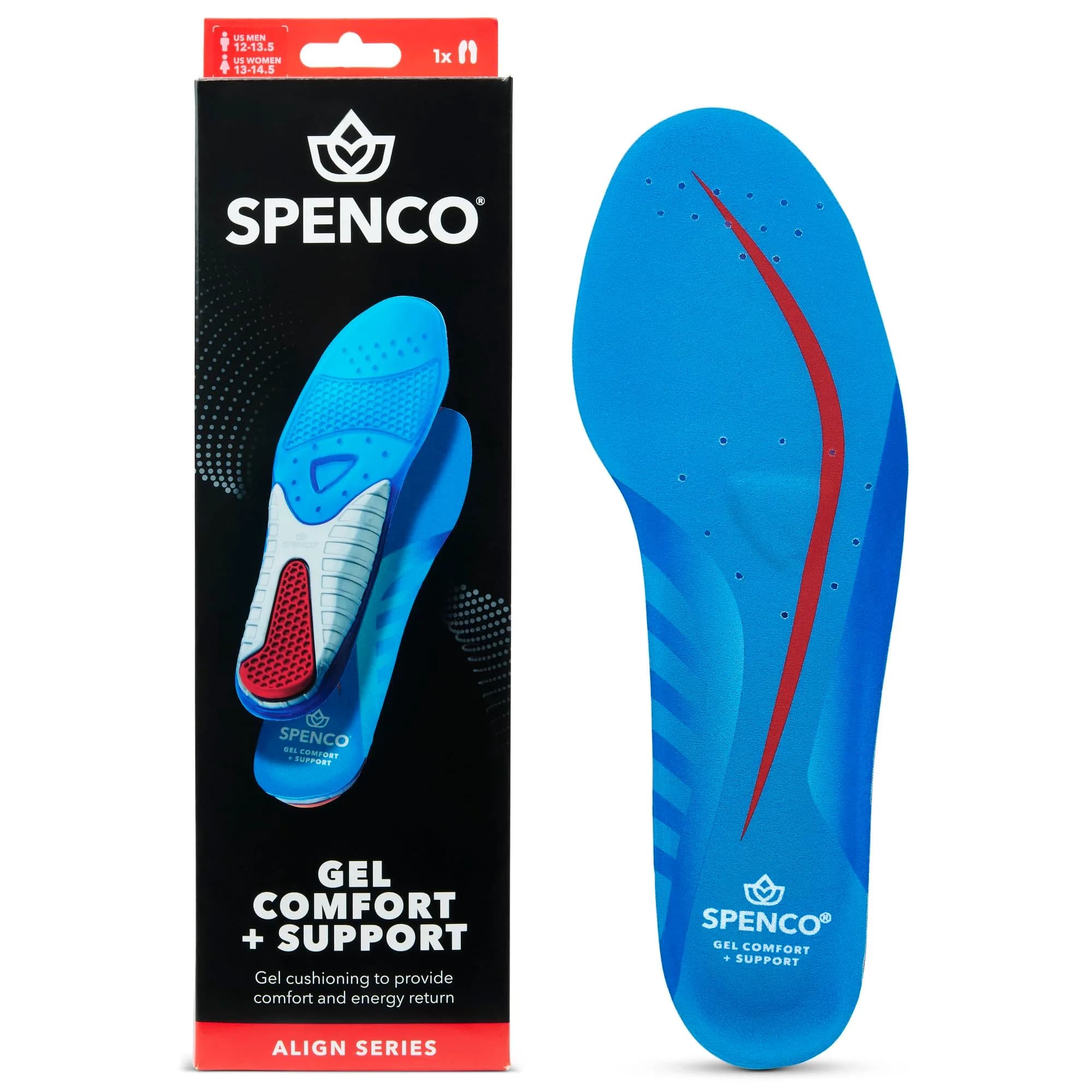 Spenco Gel Comfort Shoe Insole with Cushioning and Support, Men's 14-15.5 | Moderate arch support, breathable, APMA Seal