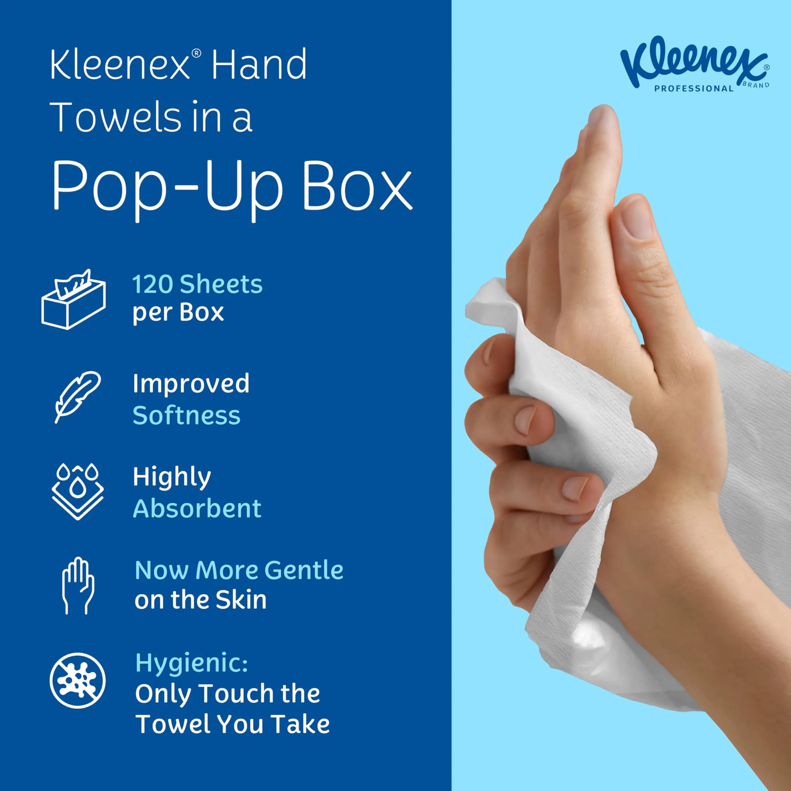 KLEENEX Pop-Up Box Hand Towels, Paper, 120 Count (Pack of 1) | Water-Resistant Coating for Moisture Protection - view 9