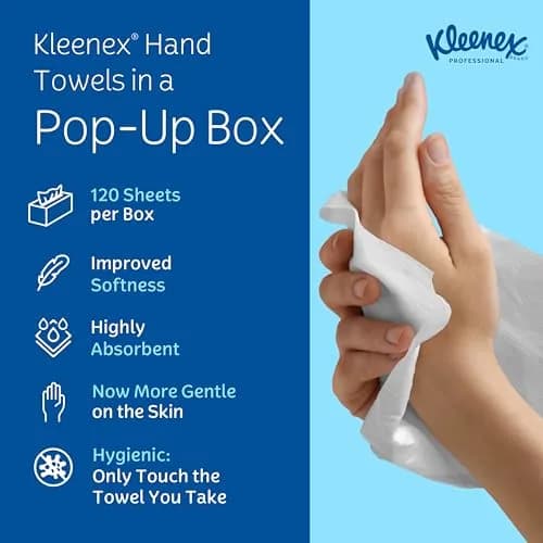 KLEENEX Pop-Up Box Hand Towels, Paper, 120 Count (Pack of 1) | Water-Resistant Coating for Moisture Protection thumbnail 9