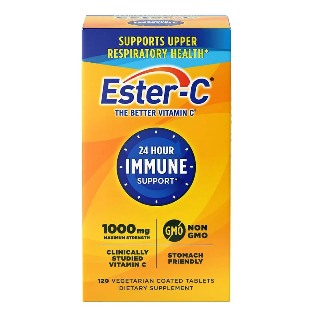 Ester-C Vitamin C 1000 mg Coated Tablets 120 Count | Immune Support for 24 Hours — Caplet