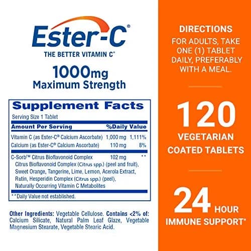 Ester-C Vitamin C 1000 mg Coated Tablets 120 Count | Immune Support for 24 Hours thumbnail 2