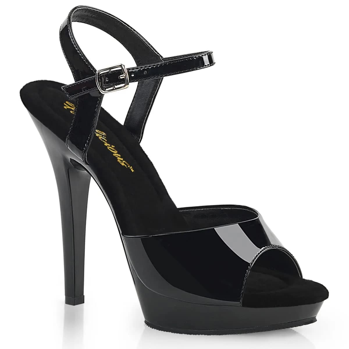 Pleaser Lip-109 Ankle-Strap Platform Sandal 5" Heel | High Heel, Rubber Sole, Black/Black (70-120c)