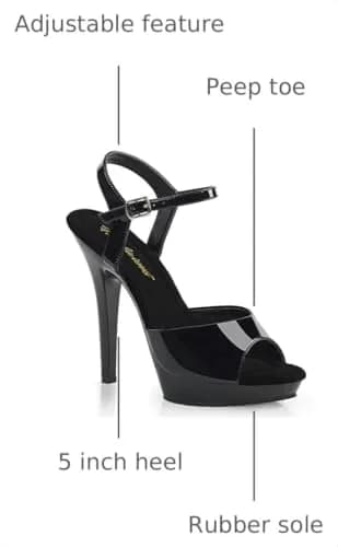 Pleaser Lip-109 Ankle-Strap Platform Sandal 5" Heel | High Heel, Rubber Sole, Black/Black (70-120c) thumbnail 3