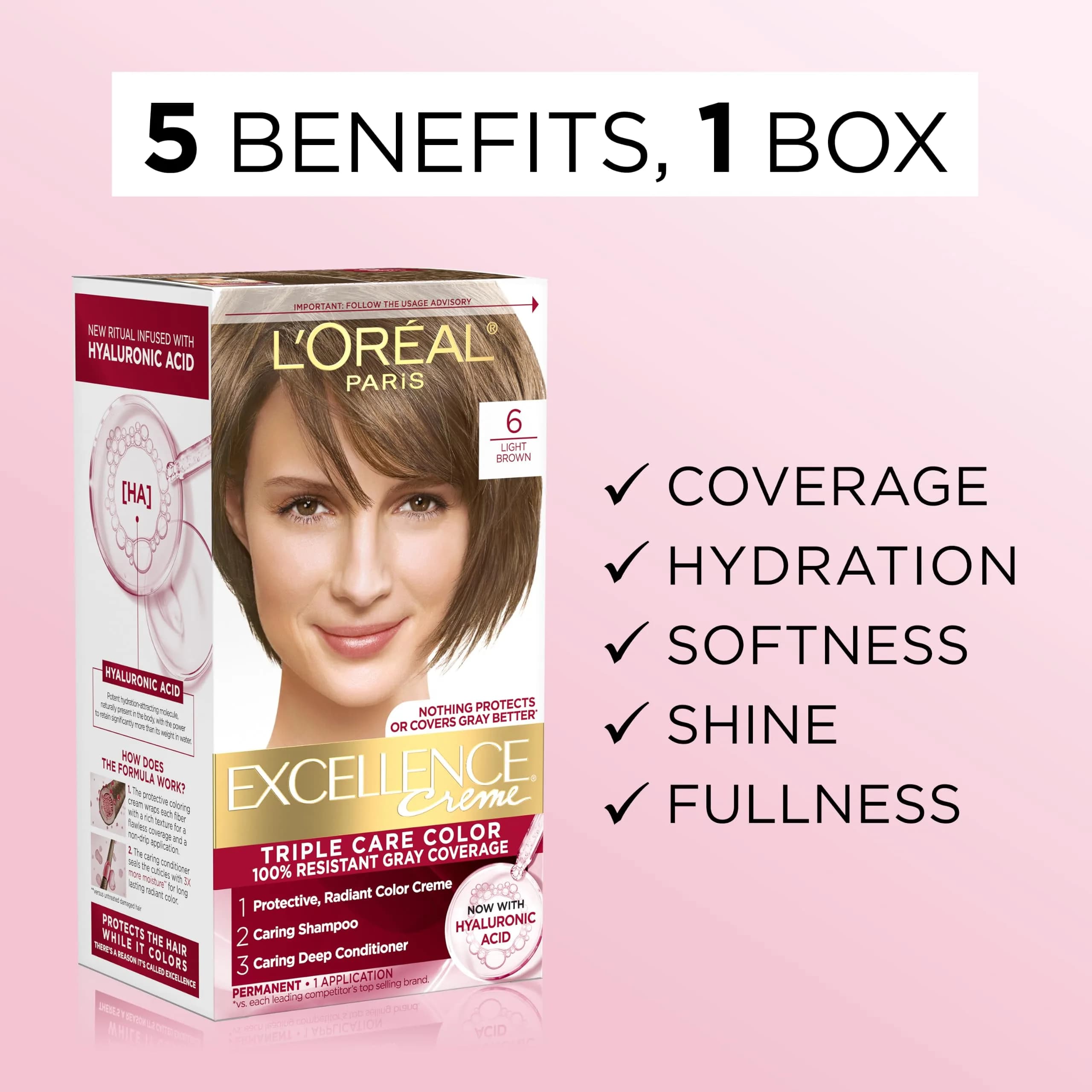 L'Oreal Paris Excellence Crème Permanent Hair Dye Dark Chocolate Brown | Triple Care Color Routine with Hyaluronic Acid - view 3