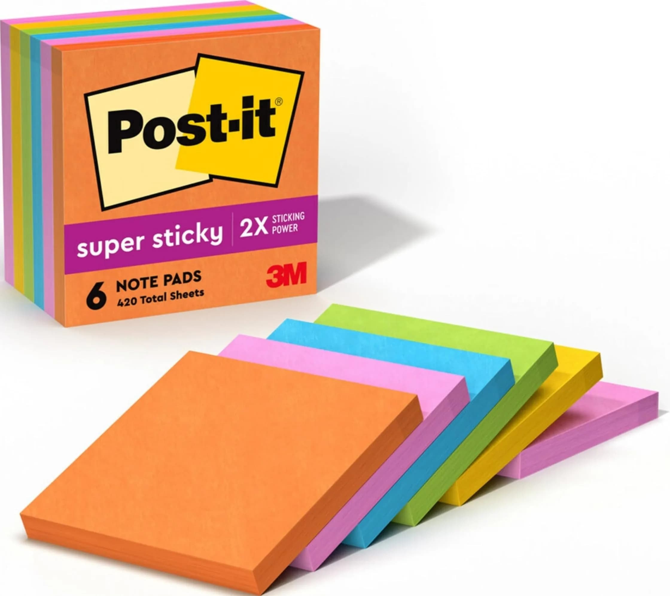 Post-it Super Sticky Notes 3x3 in Energy Boost Collection | 12 Pads (Pack of 2), 70 Sheets/Pad — Sunnyside, Blue Paradise, Hibiscus, Lemon Sour, Azure, Vital Orange, in a Pickle, Limeade, Tropical Pink