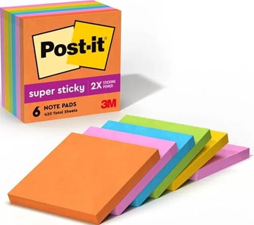 Post-it Super Sticky Notes, 3 x 3 in, Neon Fizz, 6 Pads, 70 Sheets/Pad | 2X Sticking Power thumbnail 1