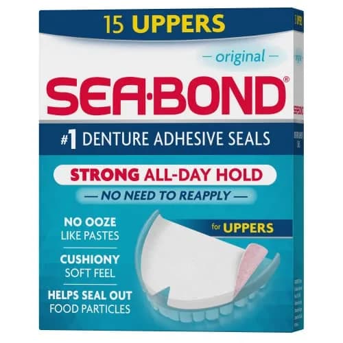Sea-Bond Denture Adhesive Seals Original Uppers 15 Count (0.2 oz) | Zinc-Free All-Day Hold thumbnail 1