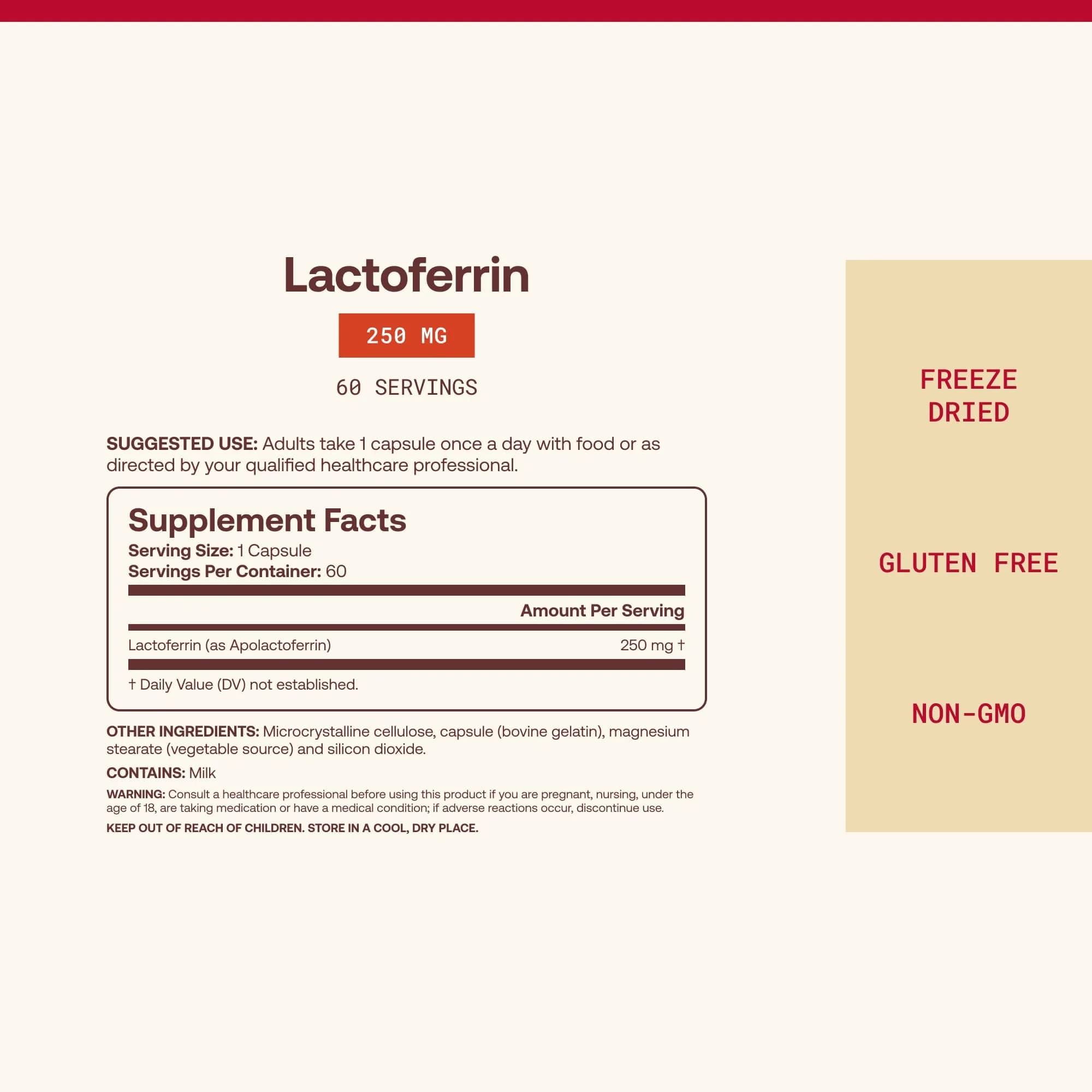 Jarrow Formulas Lactoferrin Immune Support 250 mg Capsules | 60 Count (156g) - view 4