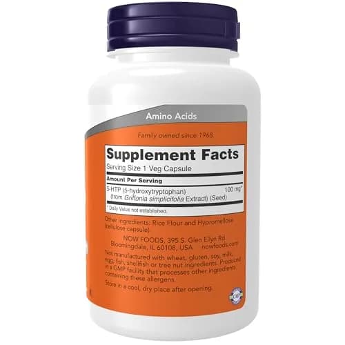 NOW Foods 5-HTP 100 mg Neurotransmitter Support 120 Veg Capsules | Supports Mood & Sleep thumbnail 2
