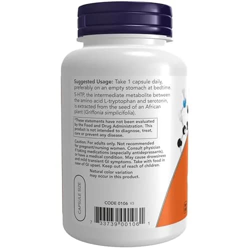 NOW Foods 5-HTP 100 mg Neurotransmitter Support 120 Veg Capsules | Supports Mood & Sleep thumbnail 3