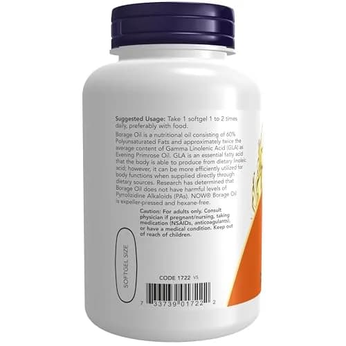 NOW Foods Borage Oil 1000 mg 240mg GLA Softgels 120 Count | Omega-6 Essential Fatty Acids thumbnail 3