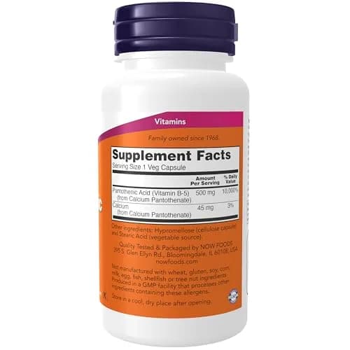 NOW Supplements Pantothenic Acid 500 mg | B-Complex Vitamin for Cellular Energy (100 Caps) thumbnail 2