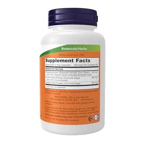 NOW Foods Boswellia Extract 250 mg with Turmeric Root Extract 120 Veg Capsules | Balanced Immune Response thumbnail 2