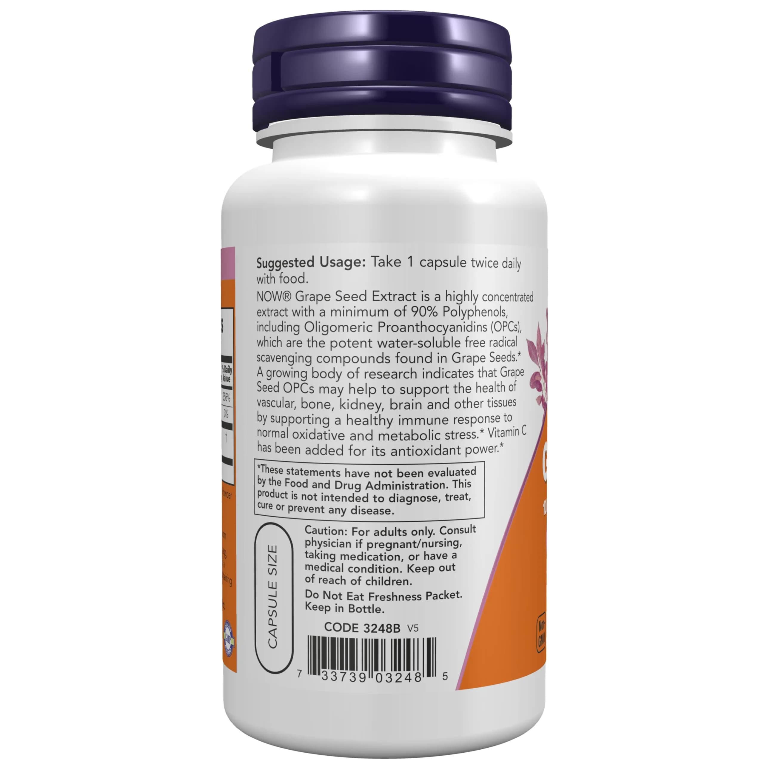 NOW Foods Grape Seed Extract 100 mg Veg Capsules (100 Count) | Standardized OPCs for Vascular Health - view 3