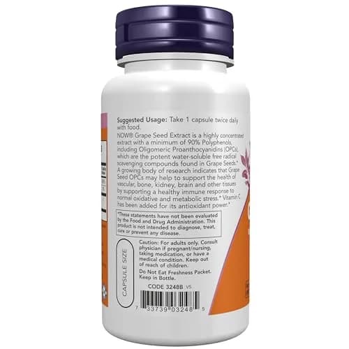 NOW Foods Grape Seed Extract 100 mg Veg Capsules (100 Count) | Standardized OPCs for Vascular Health thumbnail 3