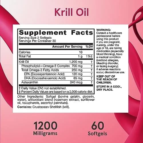Jarrow Formulas Krill Oil 1200mg Softgels (60 Count) | Phospholipid Omega-3 with Astaxanthin for Brain & Heart Health thumbnail 6
