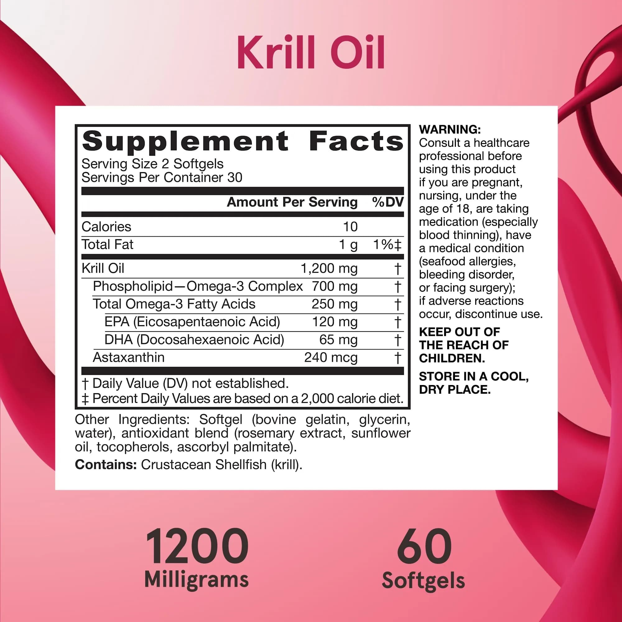 Jarrow Formulas Krill Oil 1200mg Softgels (60 Count) | Phospholipid Omega-3 with Astaxanthin for Brain & Heart Health - view 6