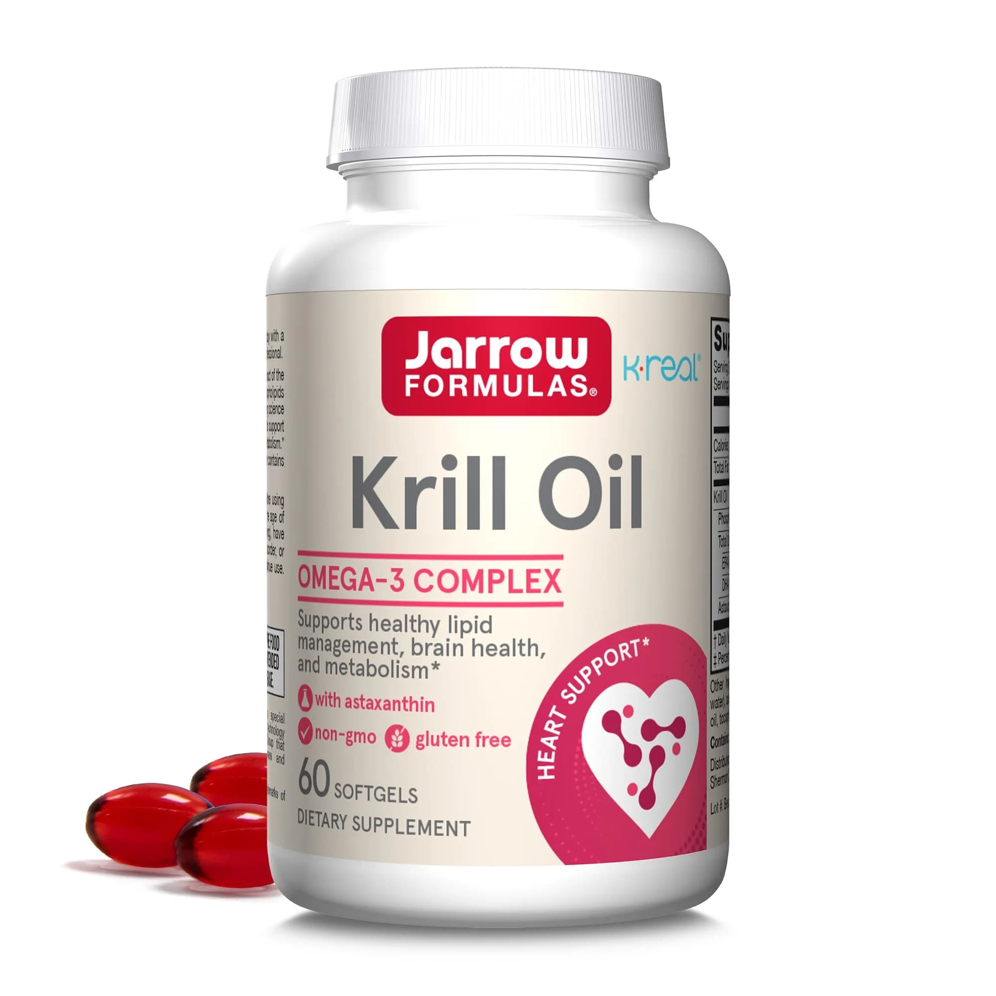 Jarrow Formulas Krill Oil 1200mg Softgels (60 Count) | Phospholipid Omega-3 with Astaxanthin for Brain & Heart Health - main product image
