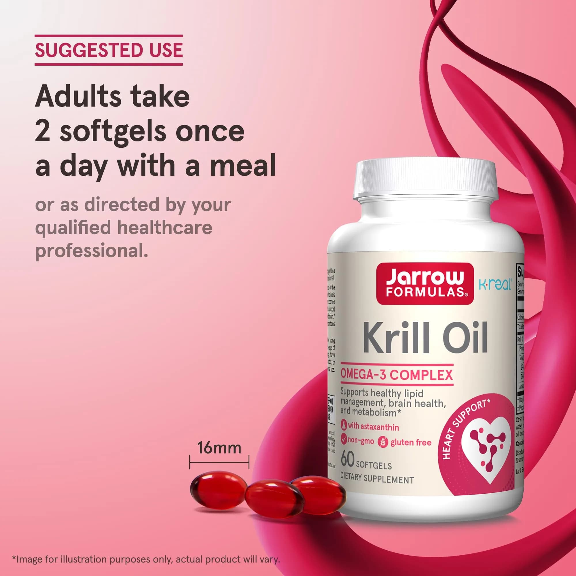 Jarrow Formulas Krill Oil 1200mg Softgels (60 Count) | Phospholipid Omega-3 with Astaxanthin for Brain & Heart Health - view 7
