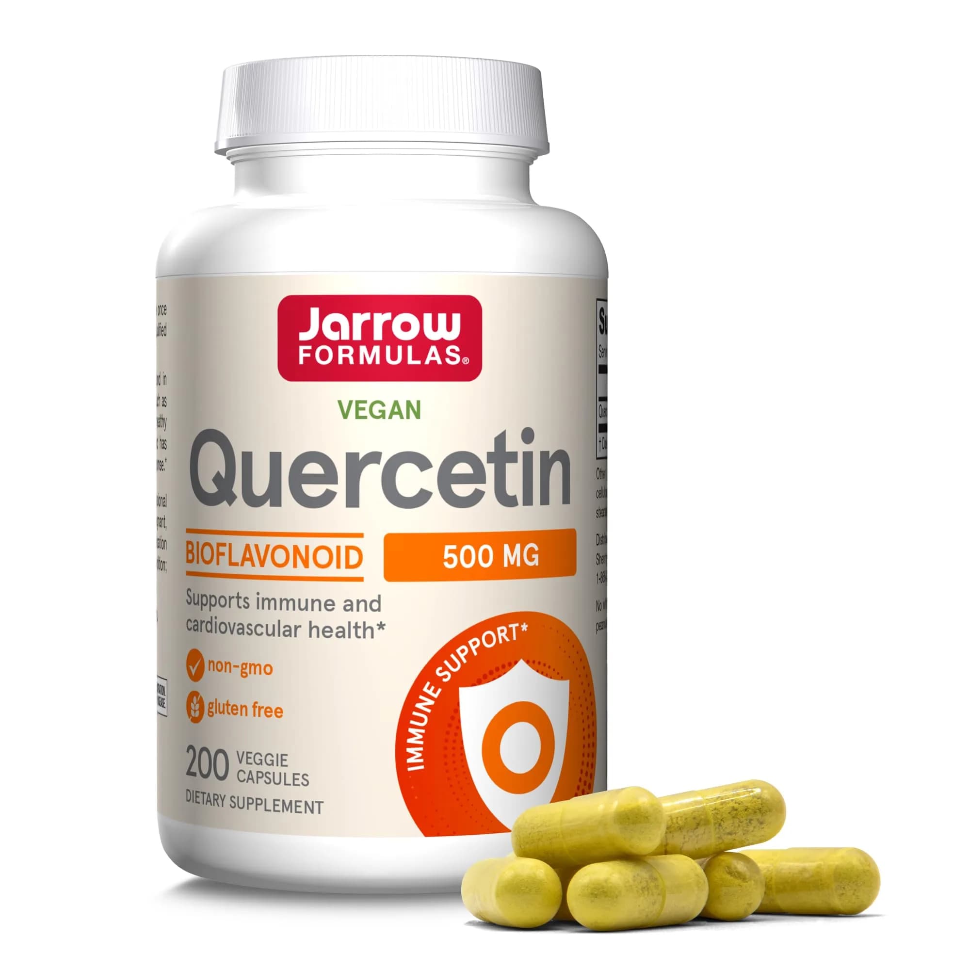 Jarrow Formulas Quercetin 500mg Capsules for Cardiovascular & Immune Health, 200 Count (90.7g) — No Color