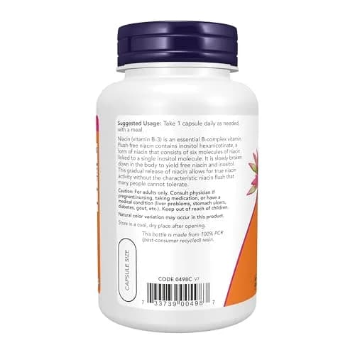 NOW Supplements, Niacin (Vitamin B-3) 500 mg, Flush-Free, 90 Veg Caps | Supports Nutritional Health & Circulation thumbnail 3
