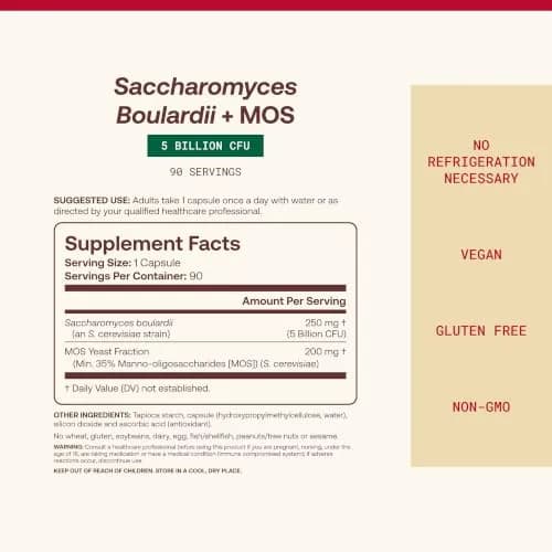 Jarrow Formulas Saccharomyces Boulardii + MOS Probiotic 5 Billion CFU 90 Delayed Release Caps | Digestive Health Support thumbnail 4