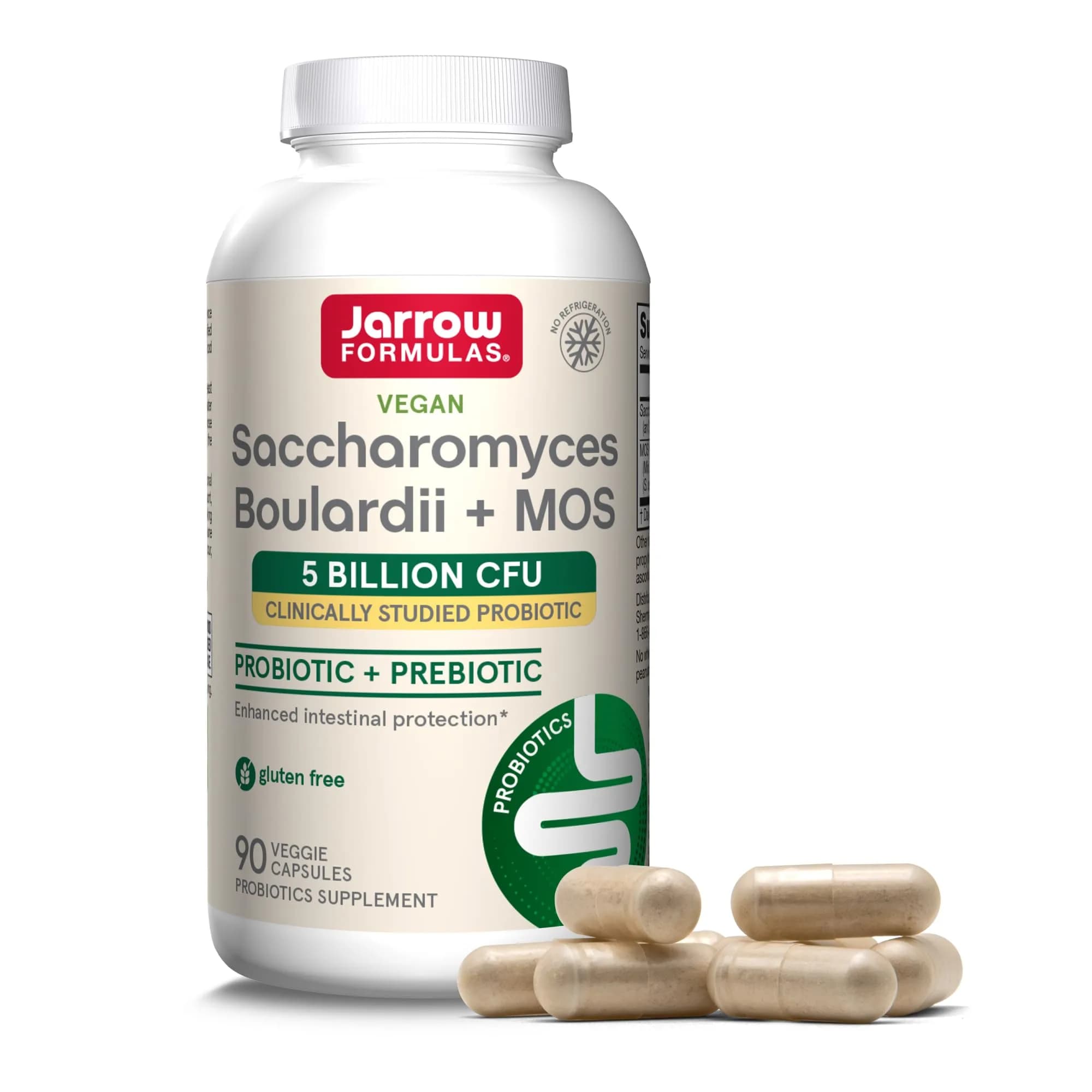 Jarrow Formulas Saccharomyces Boulardii + MOS Probiotic 5 Billion CFU 90 Delayed Release Caps | Digestive Health Support - main product image
