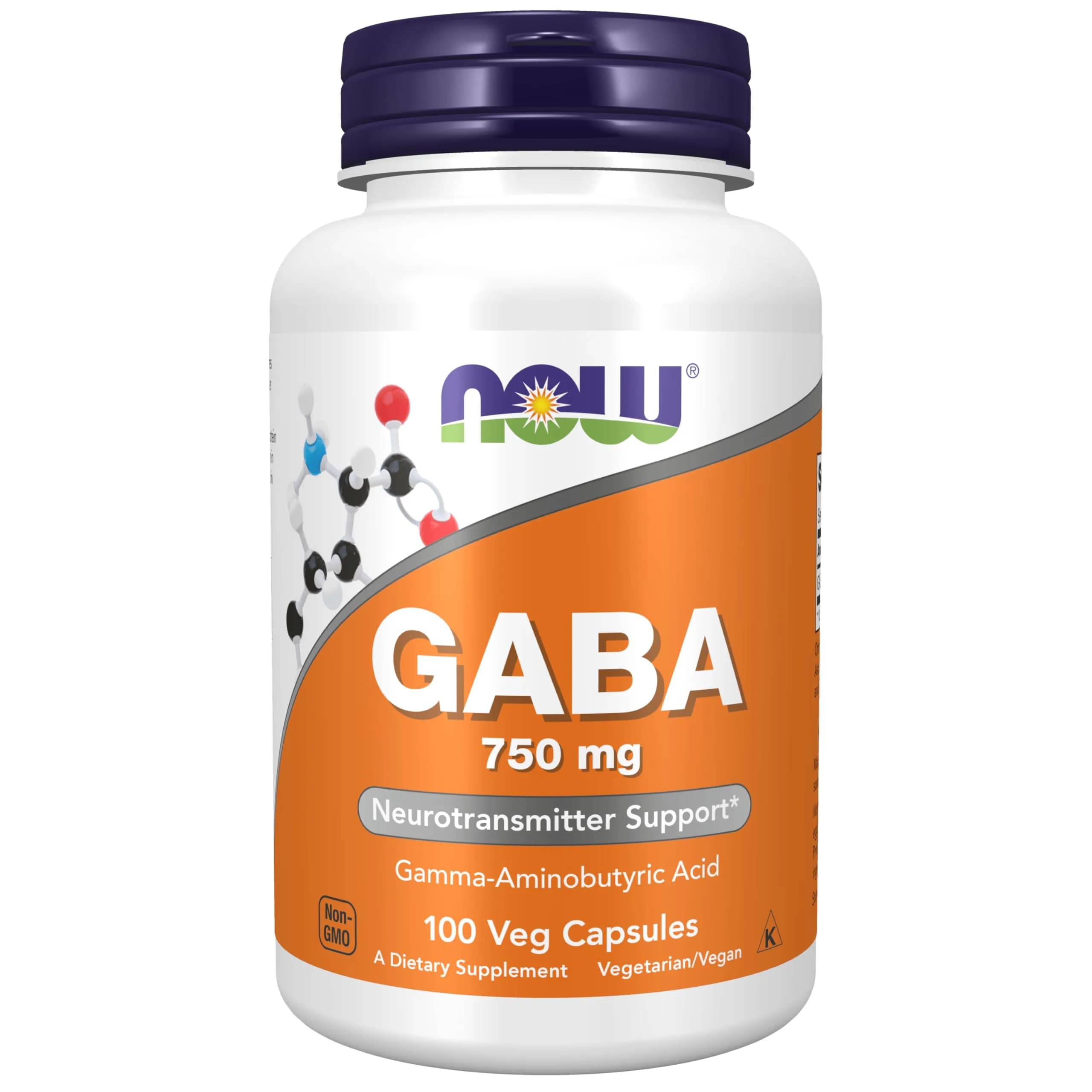 NOW Supplements GABA 750mg Cognitive Support 100 Veg Caps | Neurotransmitter Support — Off White
