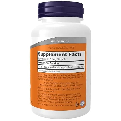 NOW Supplements GABA 750mg Cognitive Support 100 Veg Caps | Neurotransmitter Support thumbnail 2
