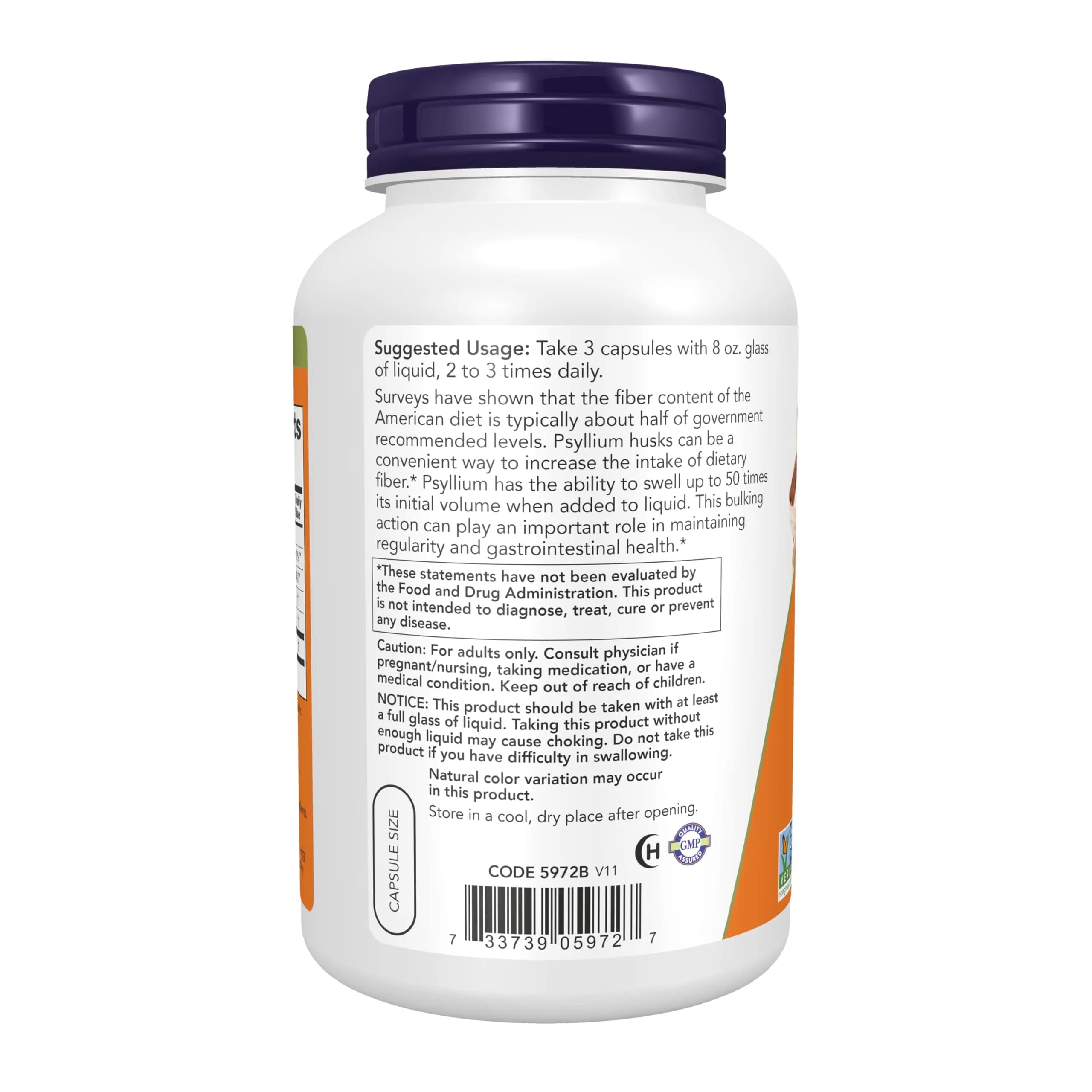 NOW Foods Psyllium Husk Caps 500 mg 500 Veg Capsules | Natural Soluble Fiber for Intestinal Health - view 3