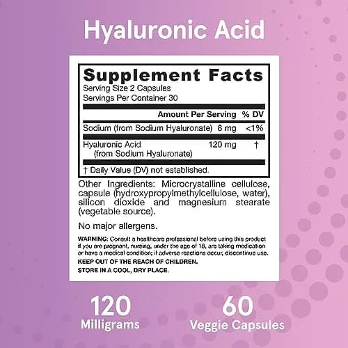Jarrow Formulas Hyaluronic Acid 120 mg 60 Capsules | Supports Skin Hydration & Joint Health thumbnail 6