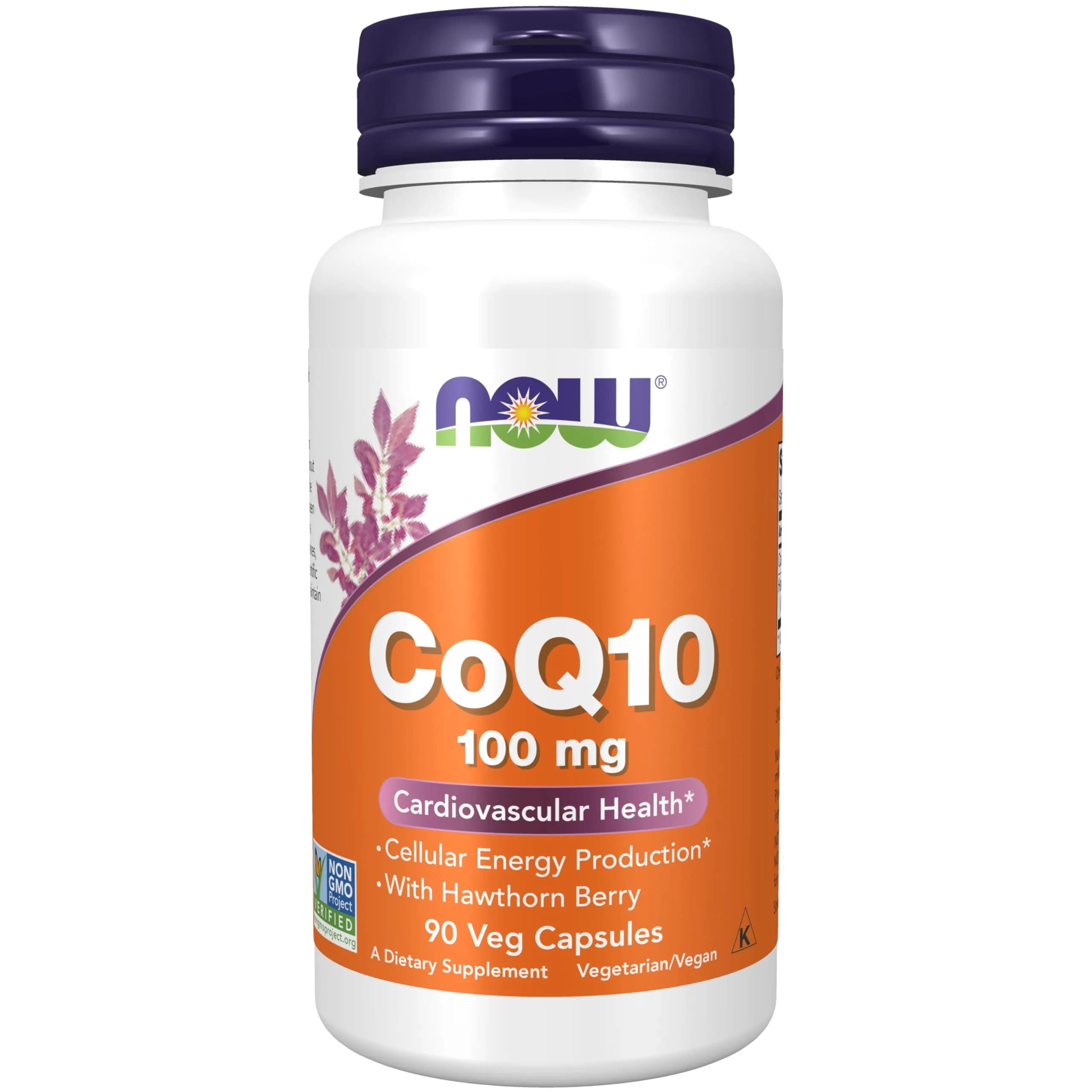 NOW Foods CoQ10 100 mg with Hawthorn Berry Veg Capsules 90 Count | Pharmaceutical Grade Coenzyme Q10 for Cellular Energy — Brown/Yellow