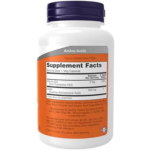 NOW Foods GABA 500 mg + B-6 Veg Capsules 100 Count | Natural Neurotransmitter Support thumbnail 2