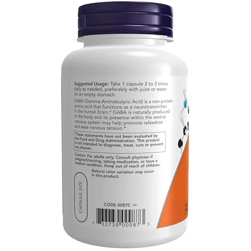 NOW Foods GABA 500 mg + B-6 Veg Capsules 100 Count | Natural Neurotransmitter Support thumbnail 3
