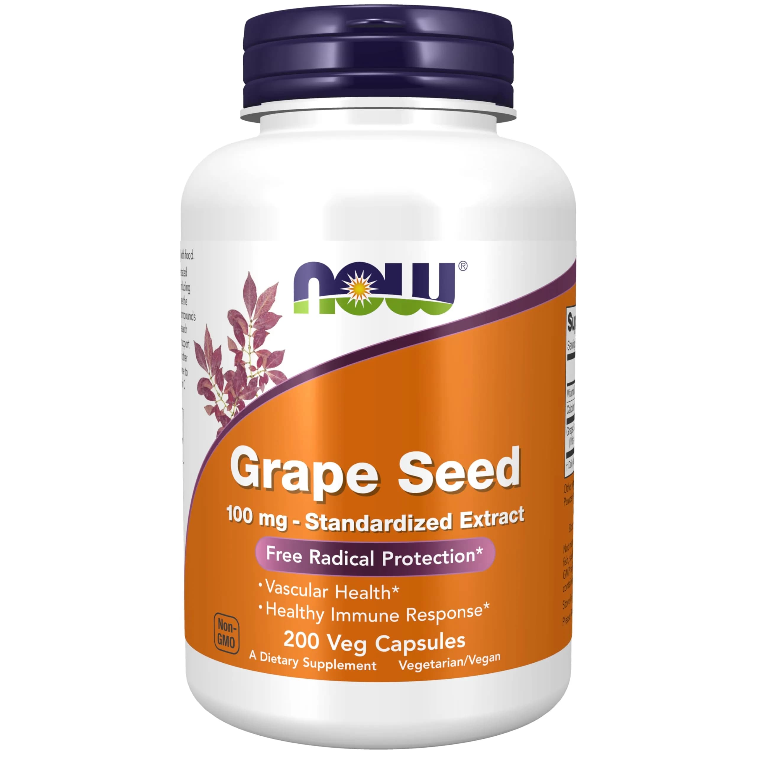 NOW Foods Grape Seed Extract 100 mg Veggie Capsules | Standardized Extract with 90% Polyphenols & Vitamin C, 200 Count - main product image
