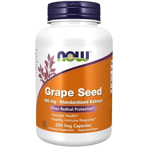 NOW Foods Grape Seed Extract 100 mg Veggie Capsules | Standardized Extract with 90% Polyphenols & Vitamin C, 200 Count thumbnail 1
