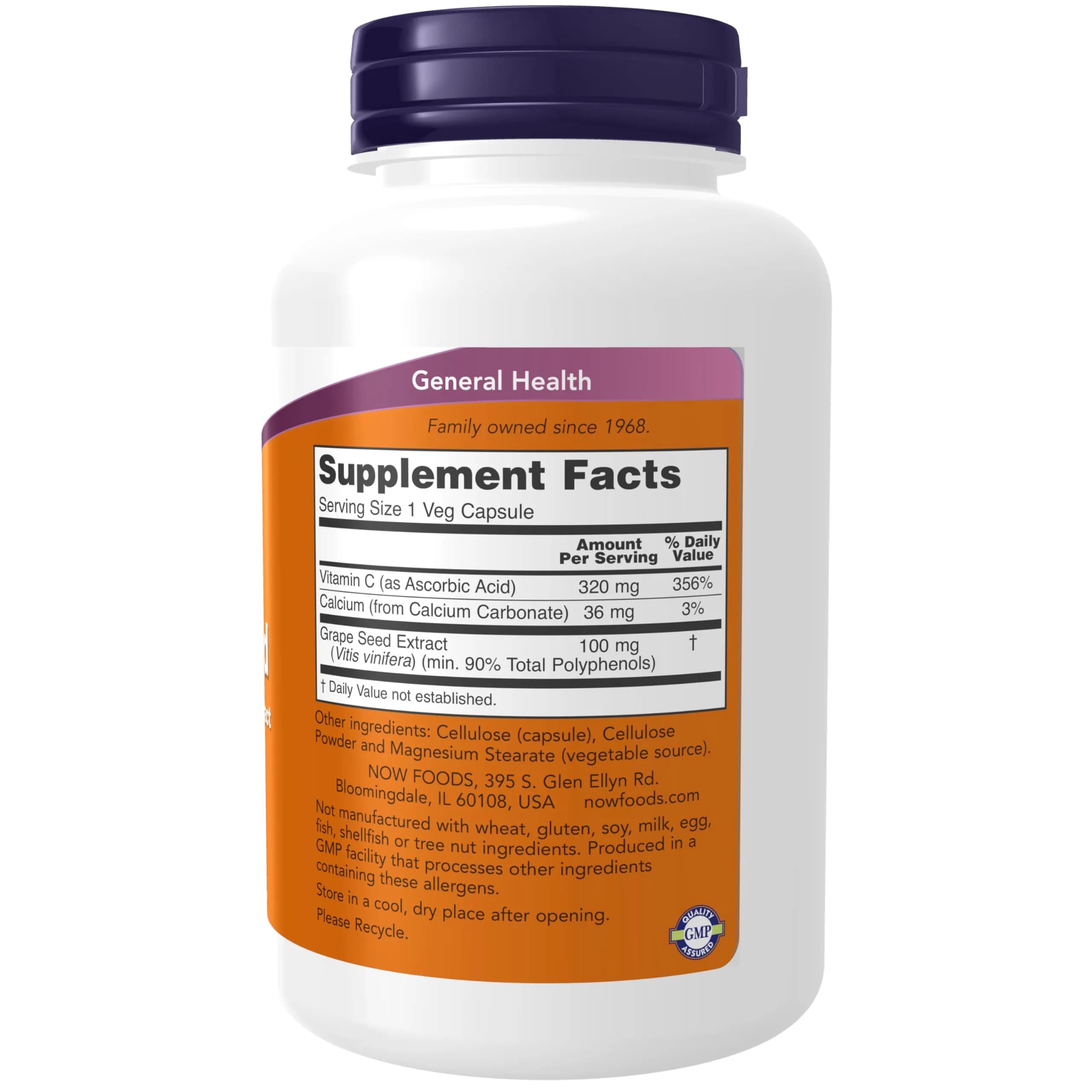 NOW Foods Grape Seed Extract 100 mg Veggie Capsules | Standardized Extract with 90% Polyphenols & Vitamin C, 200 Count - view 2