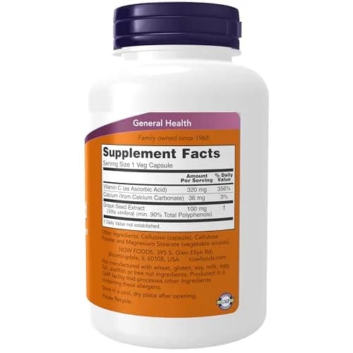 NOW Foods Grape Seed Extract 100 mg Veggie Capsules | Standardized Extract with 90% Polyphenols & Vitamin C, 200 Count thumbnail 2