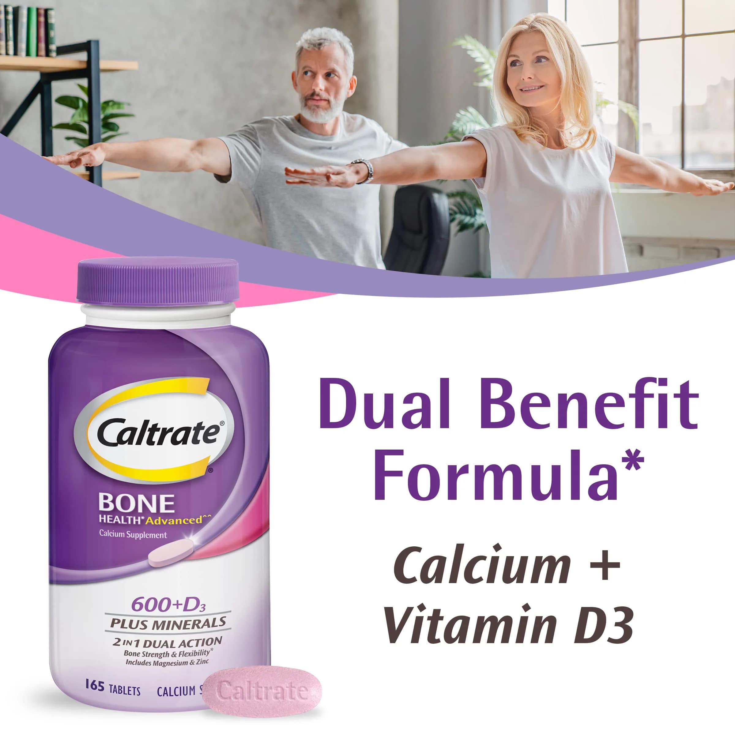Caltrate 600 Plus D3 Plus Minerals Calcium and Vitamin D Supplement Tablets 165 Count | Bone Strength & Flexibility - view 2