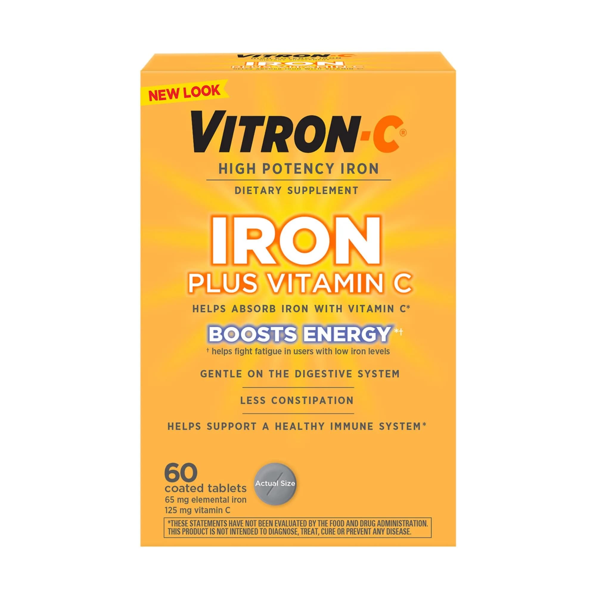 Vitron-C Iron Supplement Plus Vitamin C 60 Ct | Immunity & Energy Support, Vegan, Gluten-Free