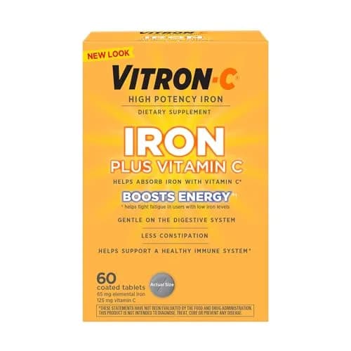 Vitron-C Iron Supplement Plus Vitamin C 60 Ct | Immunity & Energy Support, Vegan, Gluten-Free thumbnail 1