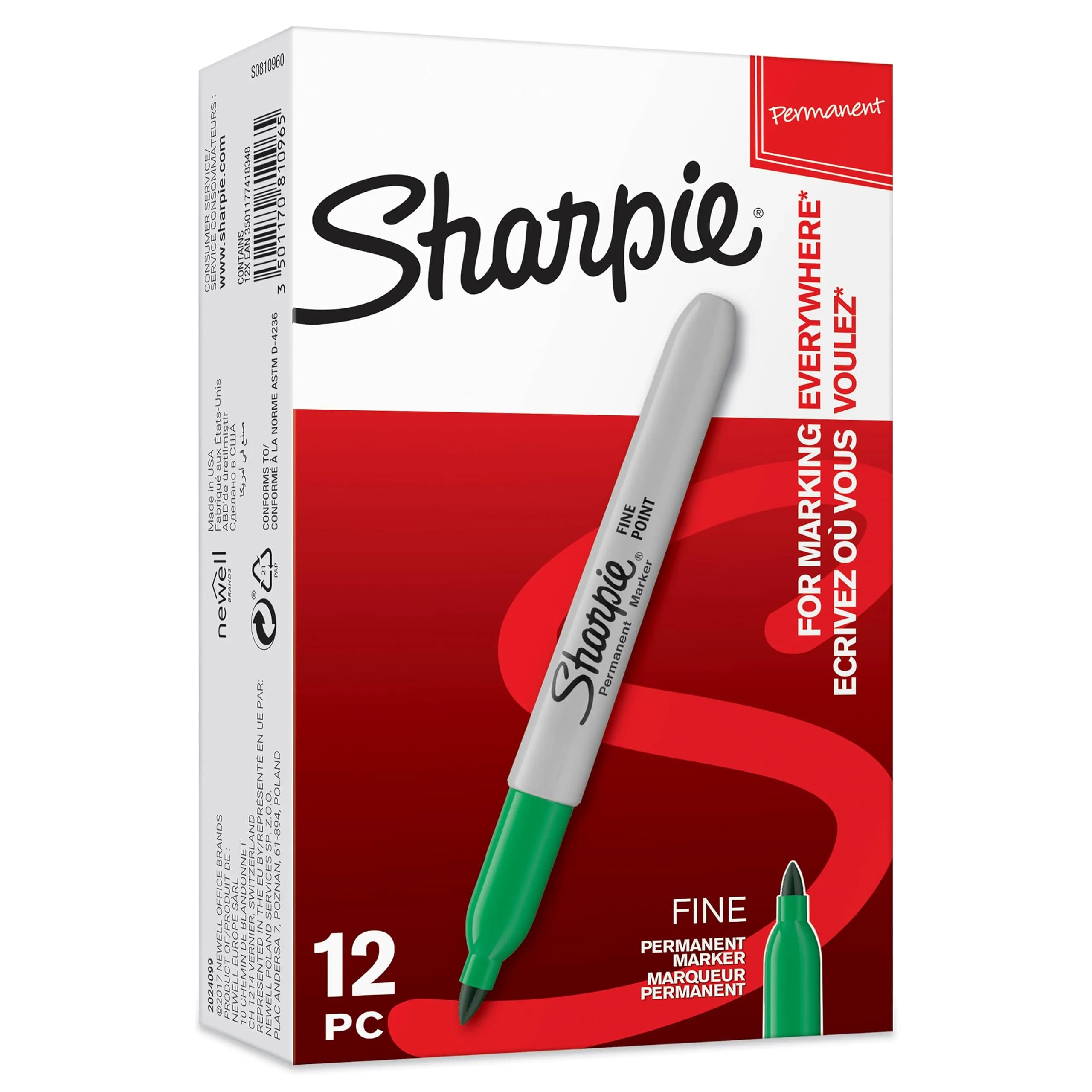Sharpie Permanent Markers Fine Point Green 12 Count | Fade & Water Resistant Ink - main product image