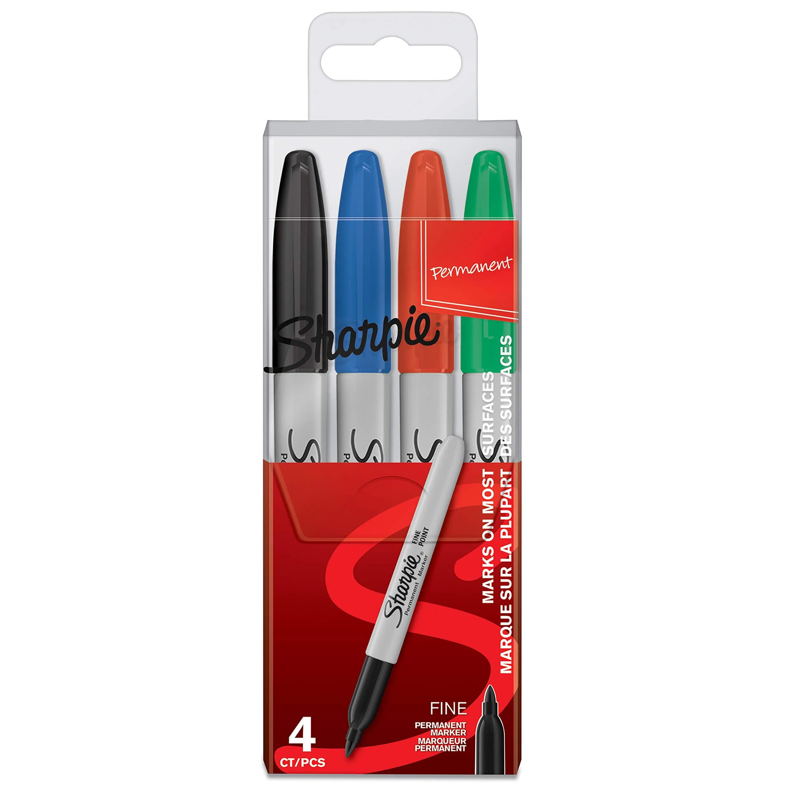 Sharpie Permanent Markers Fine Point Assorted Colours 4 Count | Smooth Ink Flow - main product image