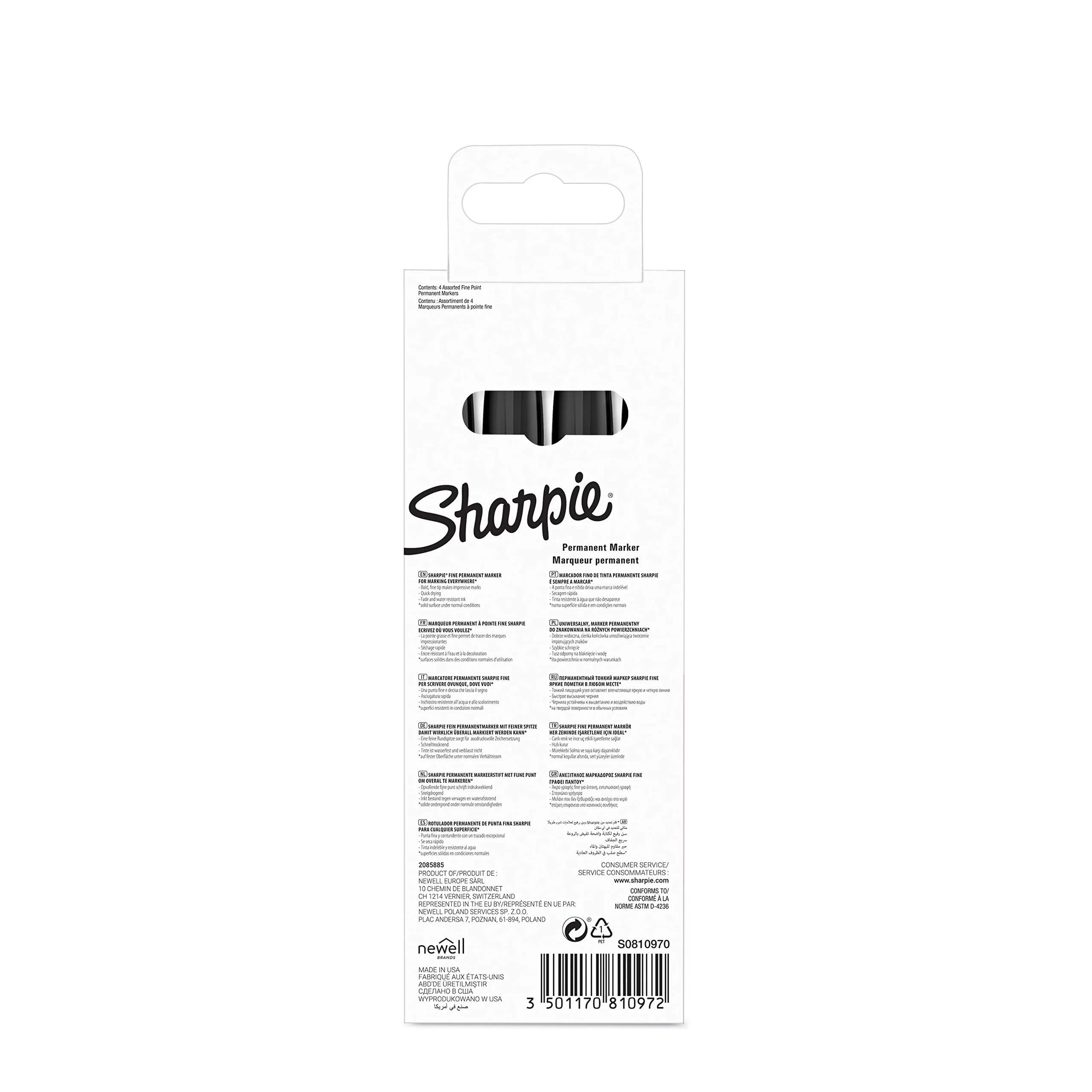 Sharpie Permanent Markers Fine Point Assorted Colours 4 Count | Smooth Ink Flow - view 8